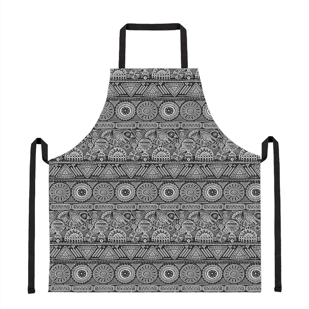 Black And White Ethnic Pattern Print Apron