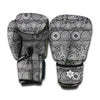 Black And White Ethnic Pattern Print Boxing Gloves