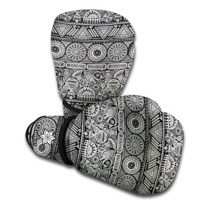 Black And White Ethnic Pattern Print Boxing Gloves