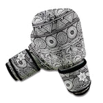 Black And White Ethnic Pattern Print Boxing Gloves