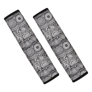 Black And White Ethnic Pattern Print Car Seat Belt Covers