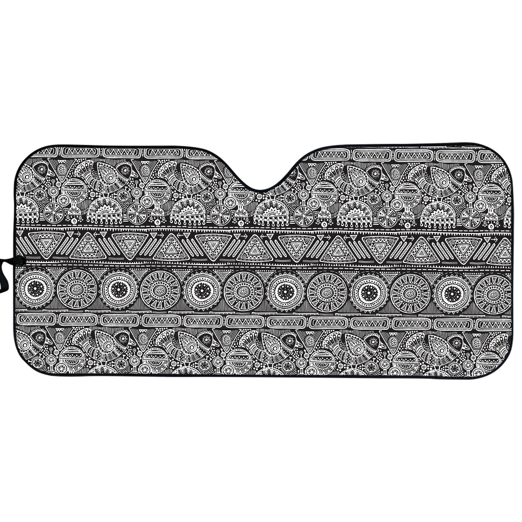 Black And White Ethnic Pattern Print Car Sun Shade