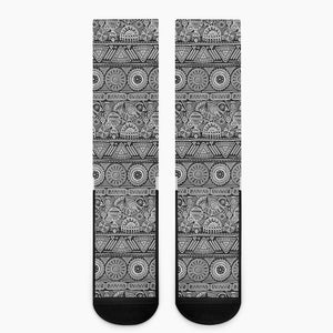 Black And White Ethnic Pattern Print Crew Socks