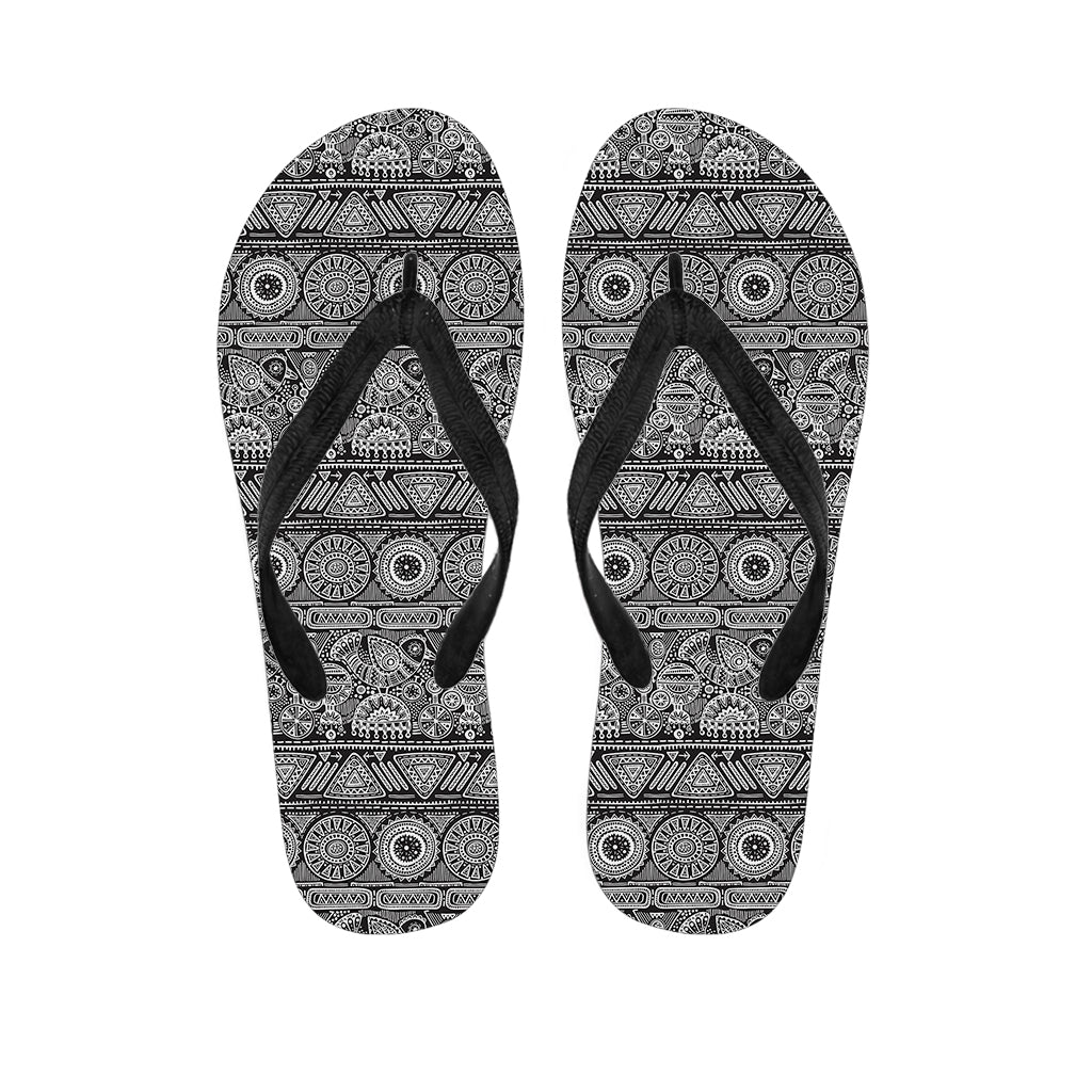 Black And White Ethnic Pattern Print Flip Flops