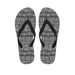 Black And White Ethnic Pattern Print Flip Flops