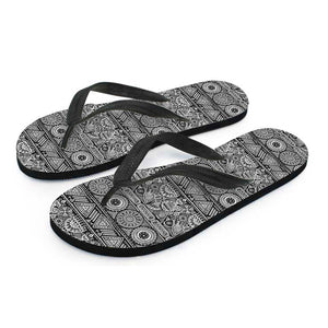 Black And White Ethnic Pattern Print Flip Flops