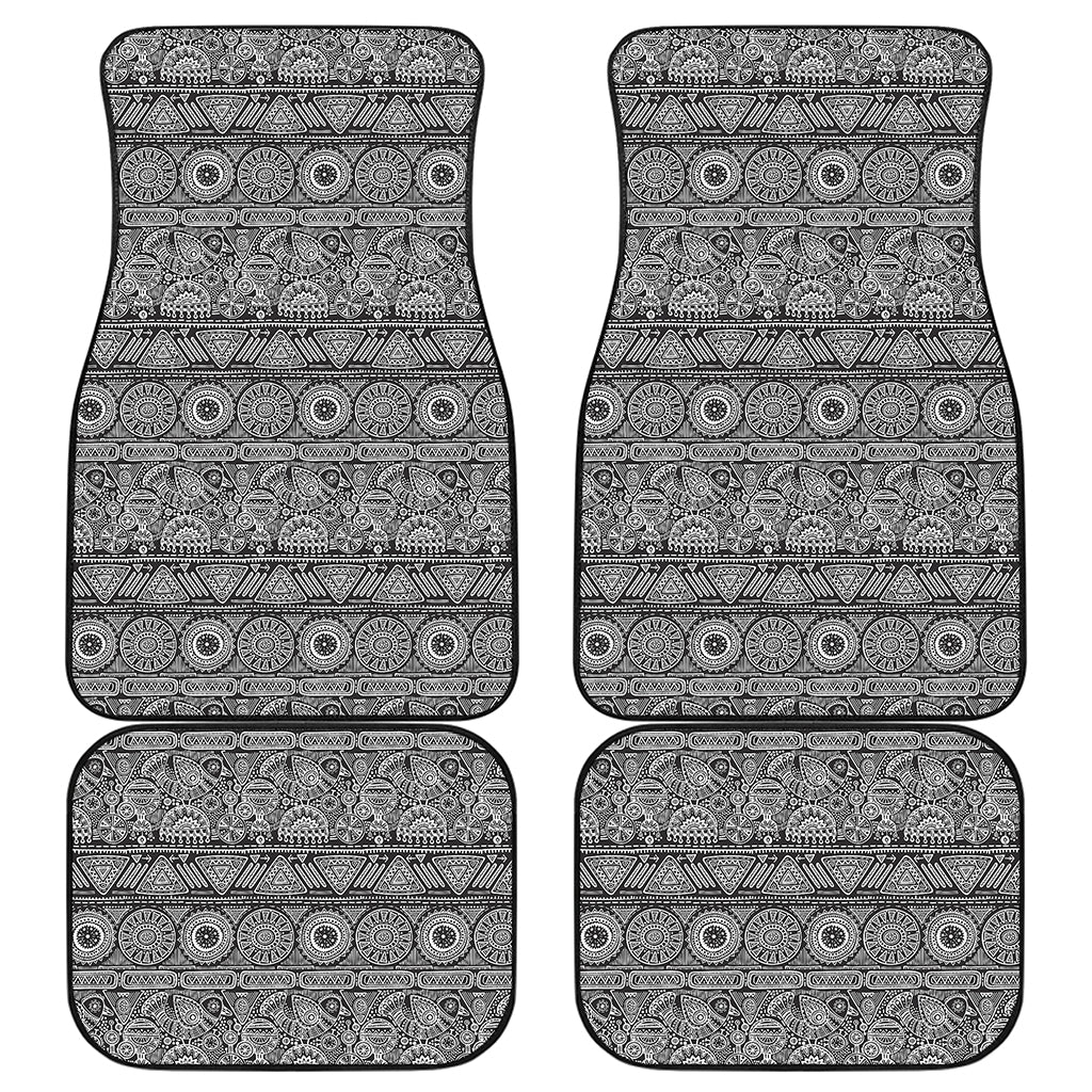 Black And White Ethnic Pattern Print Front and Back Car Floor Mats