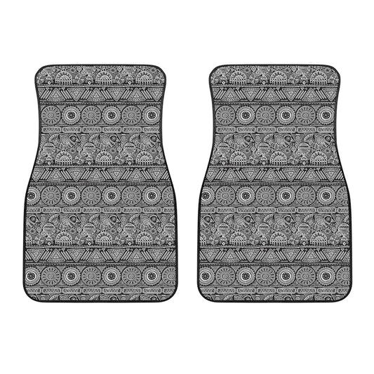 Black And White Ethnic Pattern Print Front Car Floor Mats