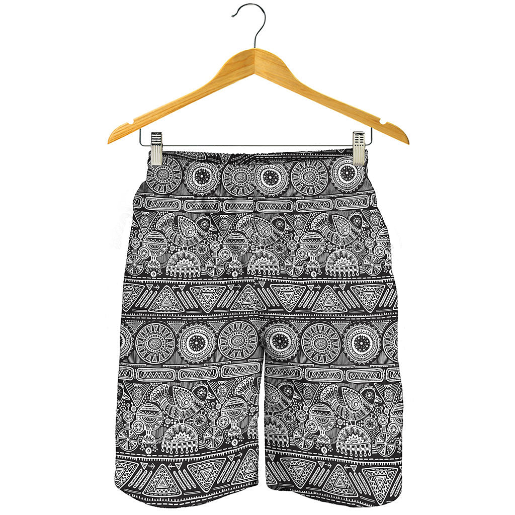 Black And White Ethnic Pattern Print Men's Shorts