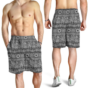 Black And White Ethnic Pattern Print Men's Shorts