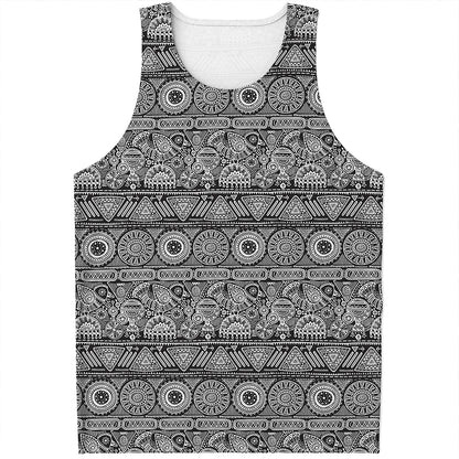 Black And White Ethnic Pattern Print Men's Tank Top
