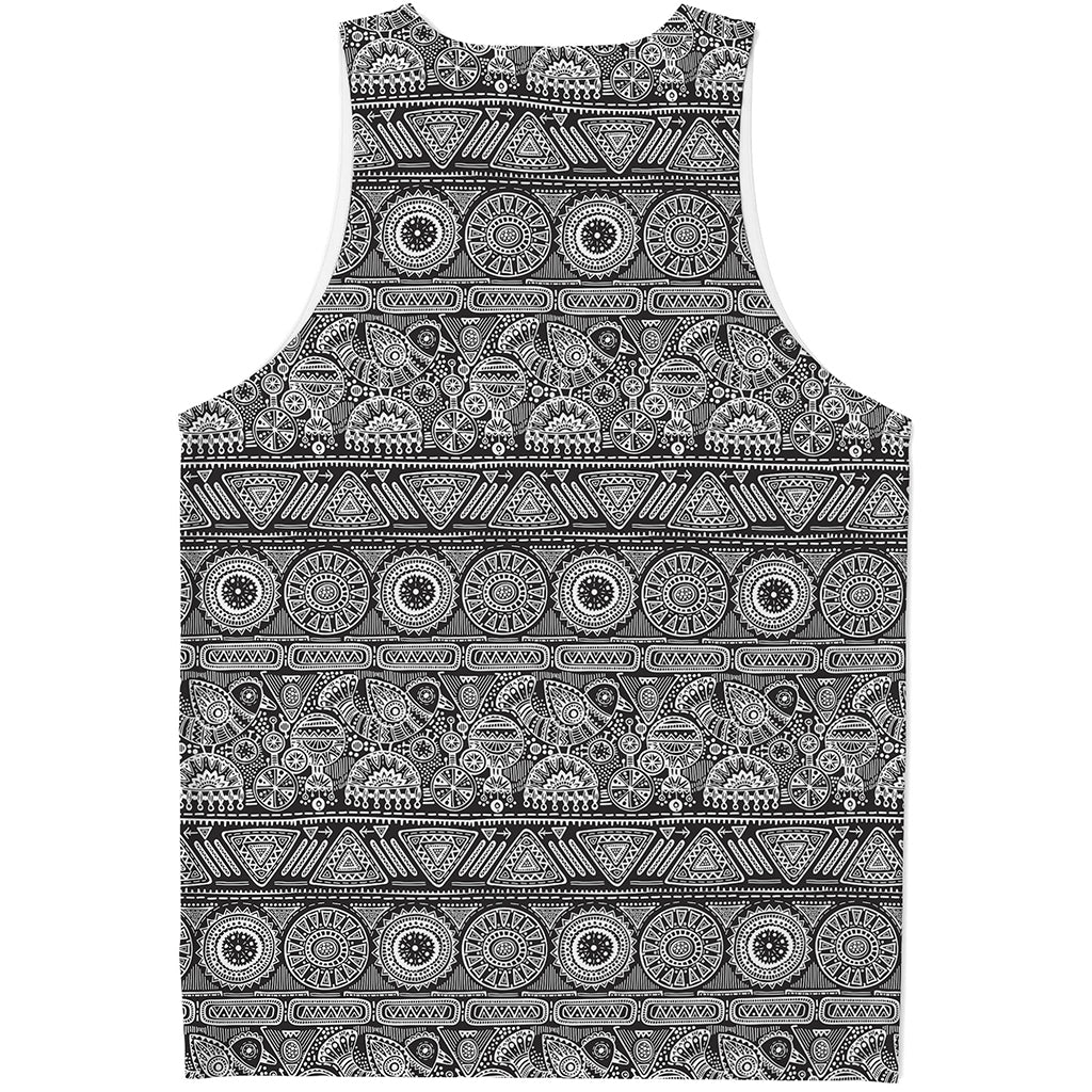 Black And White Ethnic Pattern Print Men's Tank Top