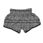 Black And White Ethnic Pattern Print Muay Thai Boxing Shorts