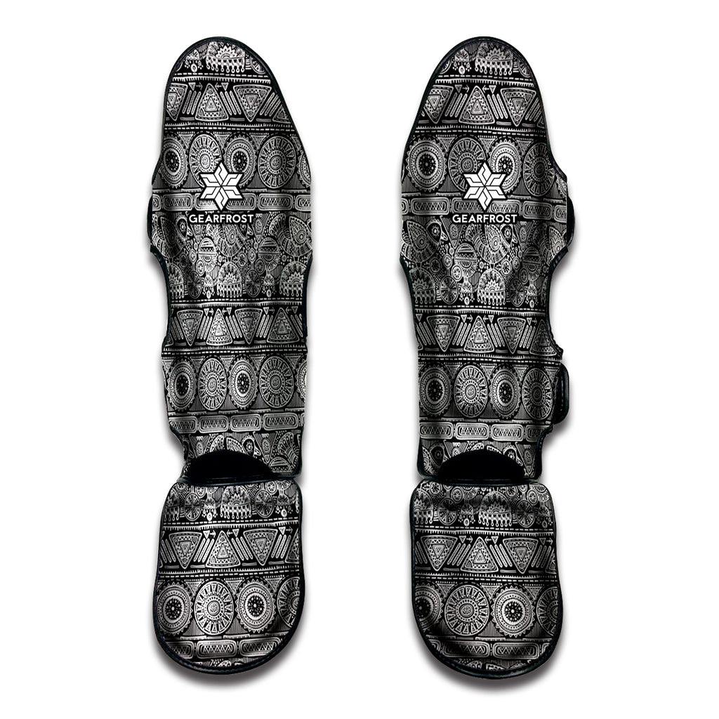 Black And White Ethnic Pattern Print Muay Thai Shin Guard