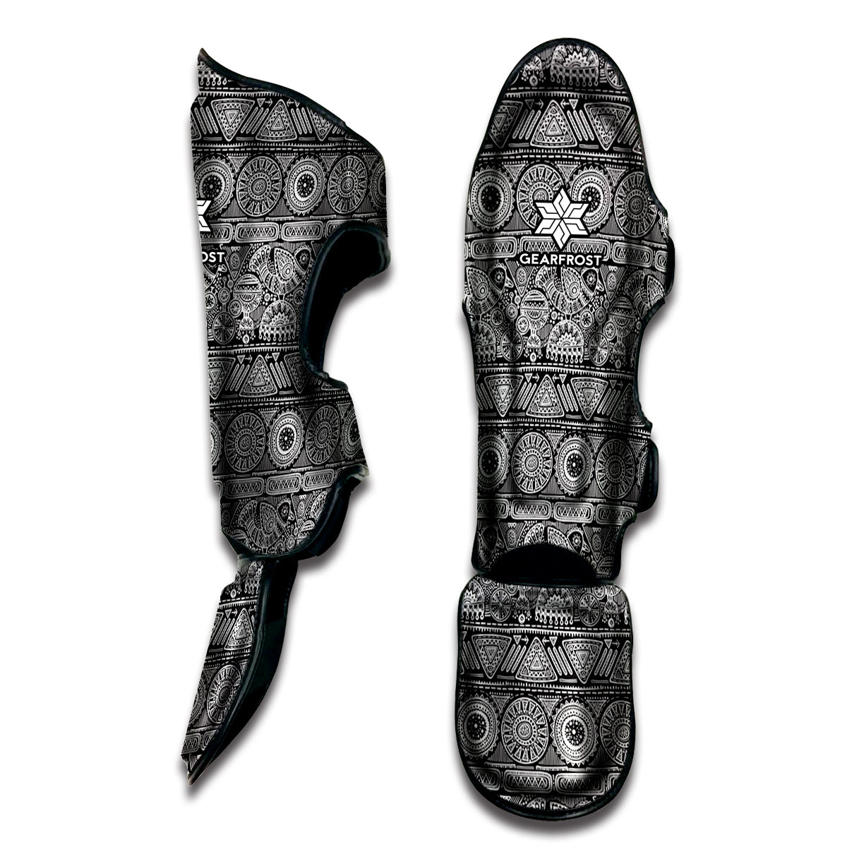 Black And White Ethnic Pattern Print Muay Thai Shin Guard