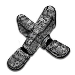 Black And White Ethnic Pattern Print Muay Thai Shin Guard