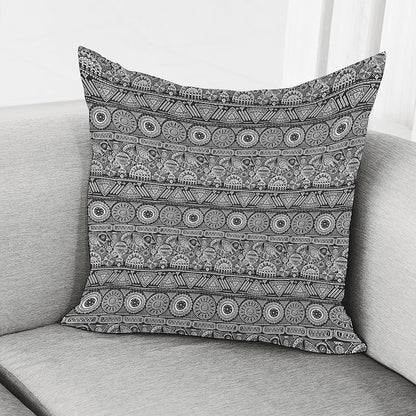 Black And White Ethnic Pattern Print Pillow Cover