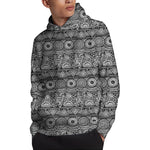 Black And White Ethnic Pattern Print Pullover Hoodie