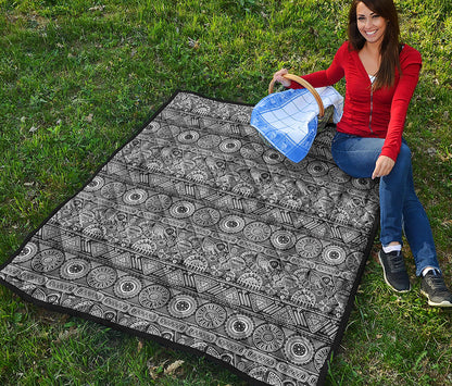 Black And White Ethnic Pattern Print Quilt