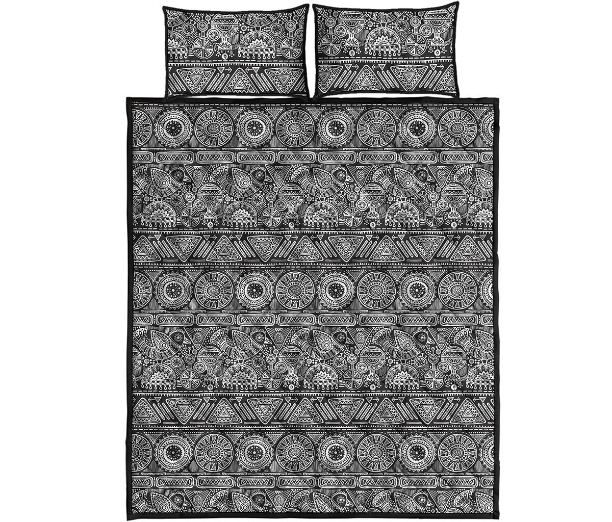 Black And White Ethnic Pattern Print Quilt Bed Set
