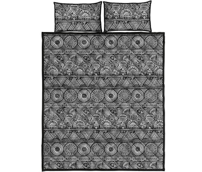 Black And White Ethnic Pattern Print Quilt Bed Set