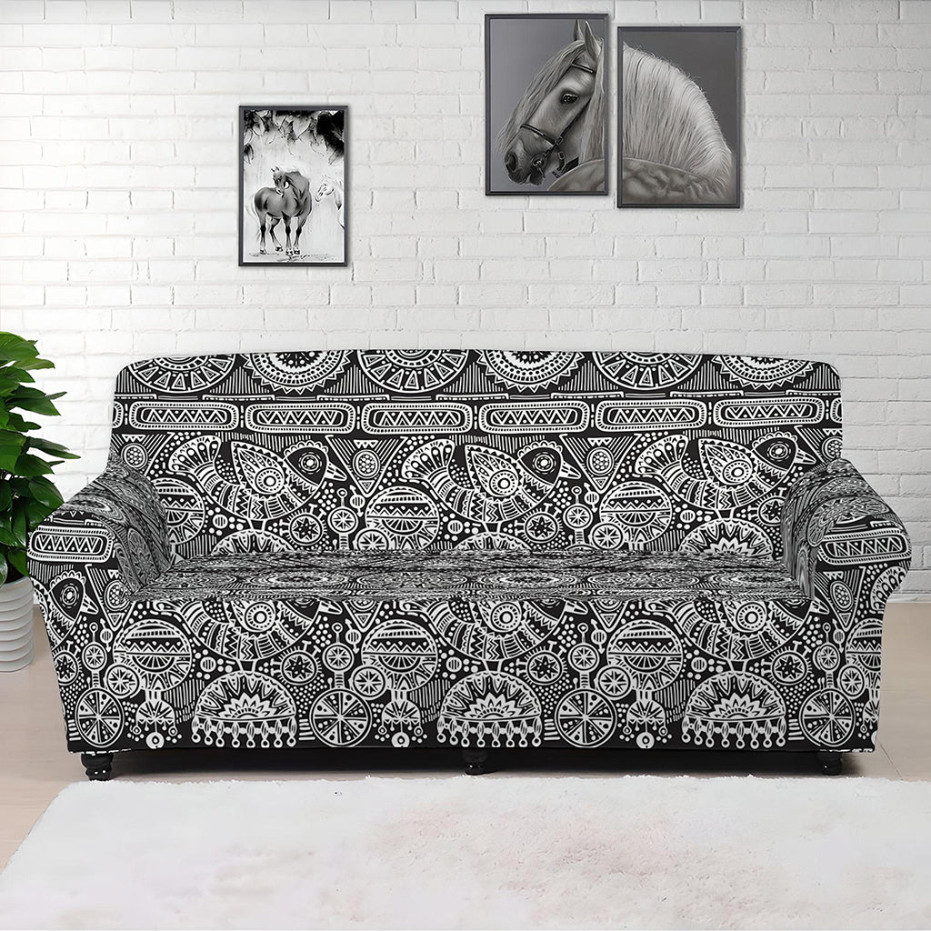 Black And White Ethnic Pattern Print Sofa Cover