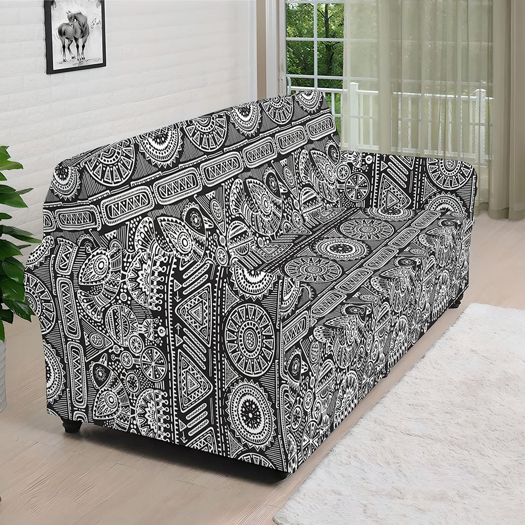 Black And White Ethnic Pattern Print Sofa Cover