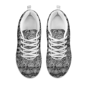 Black And White Ethnic Pattern Print White Sneakers