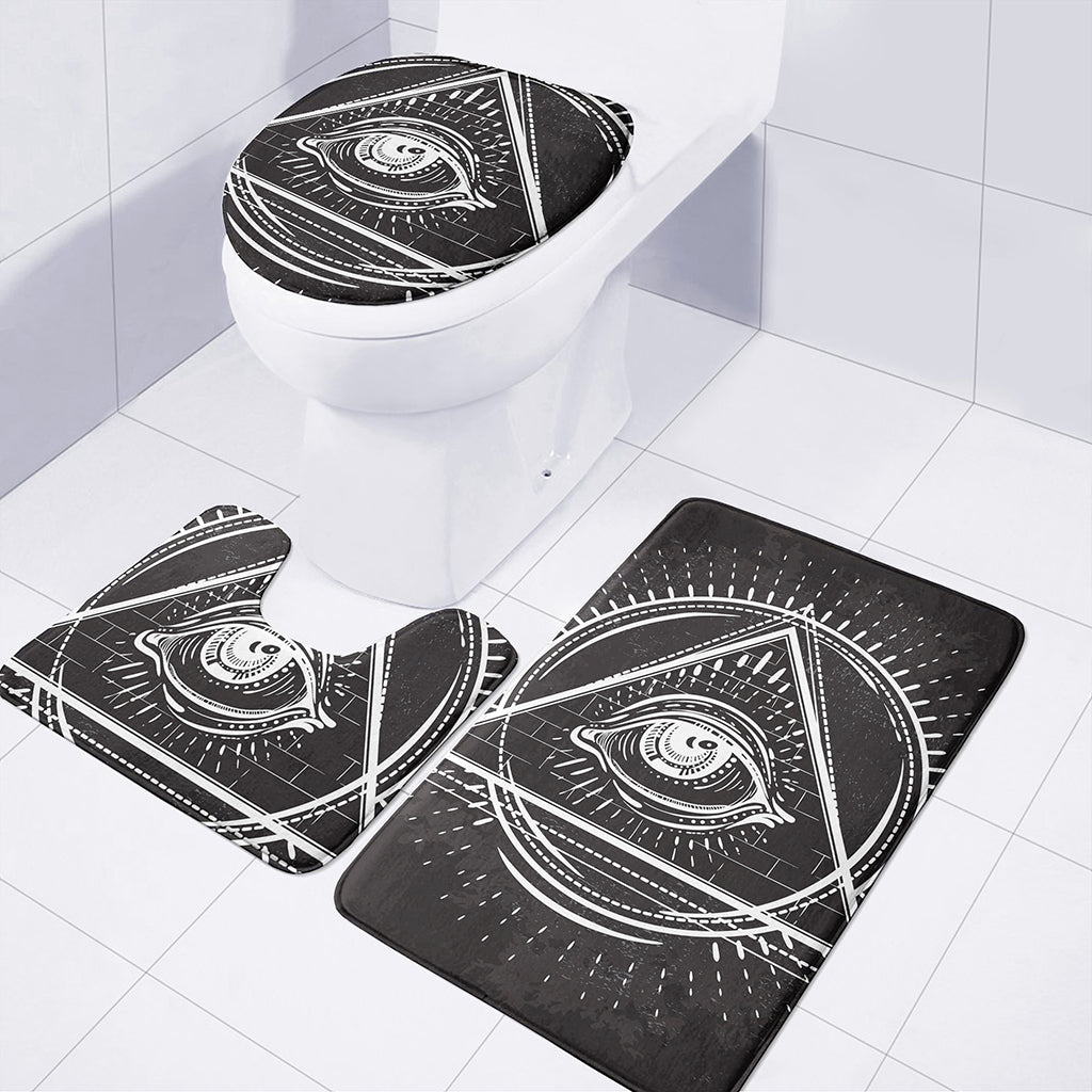 Black And White Eye of Providence Print 3 Piece Bath Mat Set