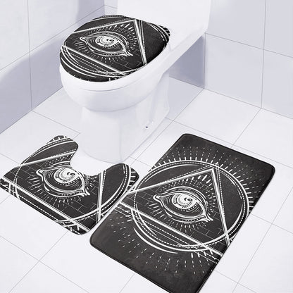 Black And White Eye of Providence Print 3 Piece Bath Mat Set
