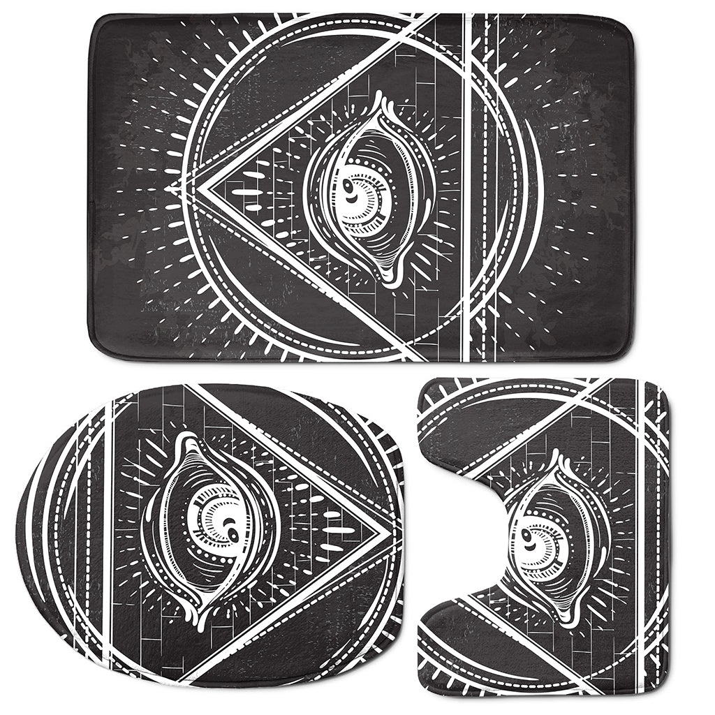 Black And White Eye of Providence Print 3 Piece Bath Mat Set