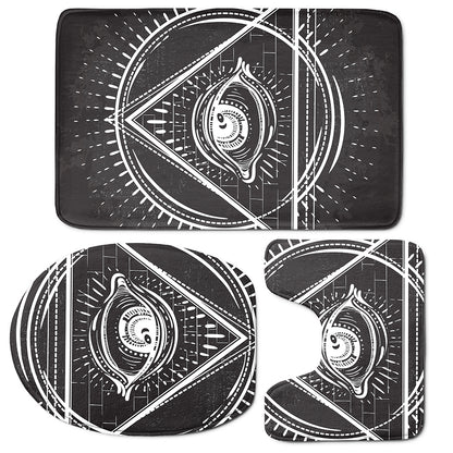 Black And White Eye of Providence Print 3 Piece Bath Mat Set