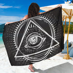 Black And White Eye of Providence Print Beach Sarong Wrap