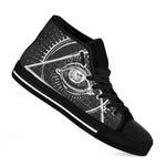 Black And White Eye of Providence Print Black High Top Shoes