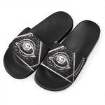 Black And White Eye of Providence Print Black Slide Sandals