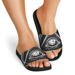 Black And White Eye of Providence Print Black Slide Sandals