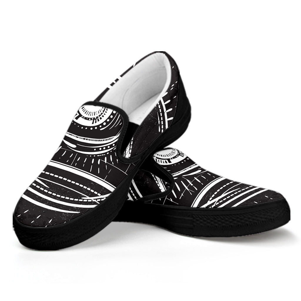 Black And White Eye of Providence Print Black Slip On Shoes