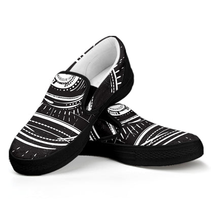 Black And White Eye of Providence Print Black Slip On Shoes