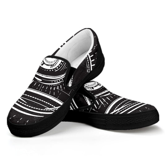 Black And White Eye of Providence Print Black Slip On Shoes