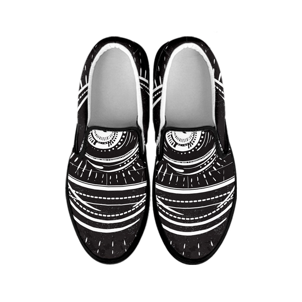 Black And White Eye of Providence Print Black Slip On Shoes