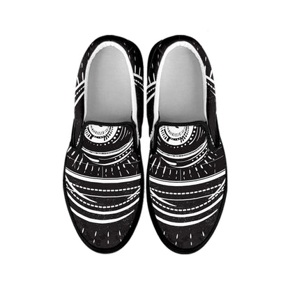 Black And White Eye of Providence Print Black Slip On Shoes