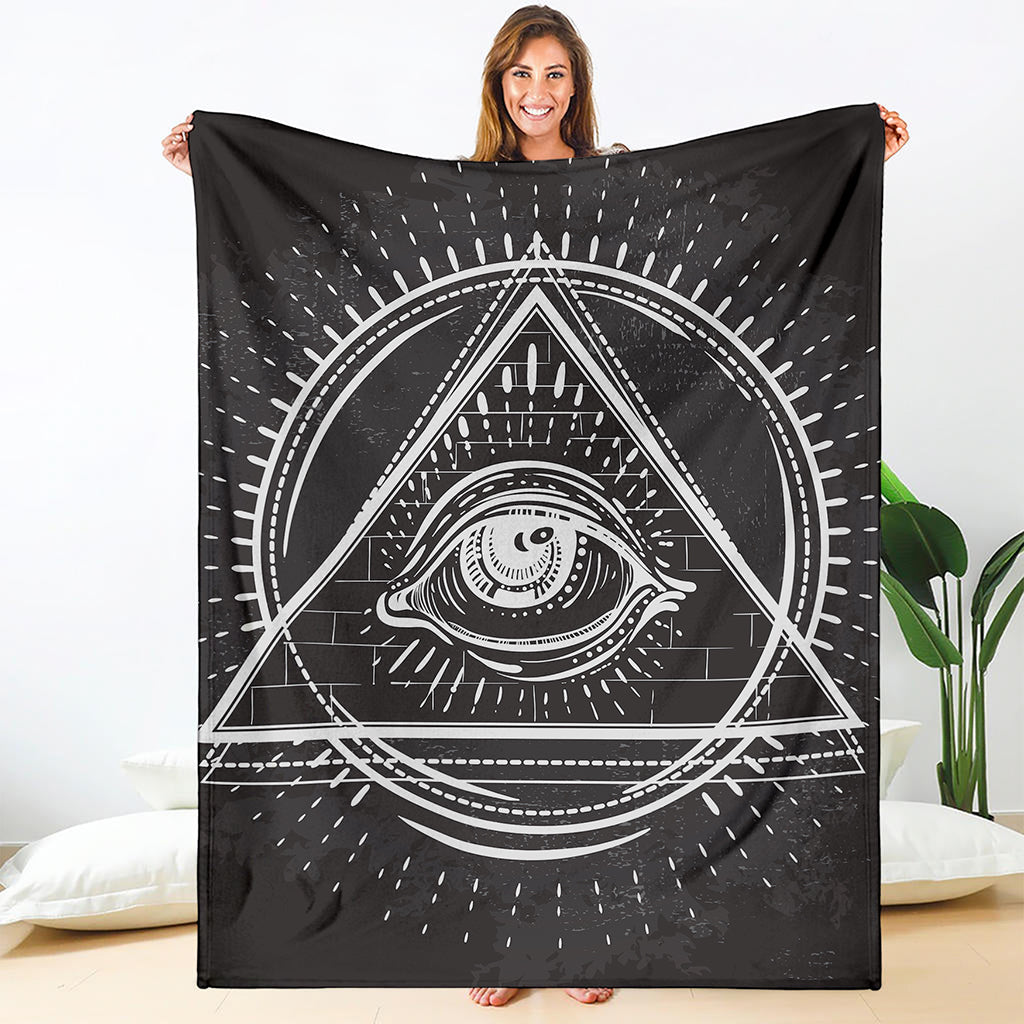 Black And White Eye of Providence Print Blanket