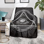 Black And White Eye of Providence Print Blanket