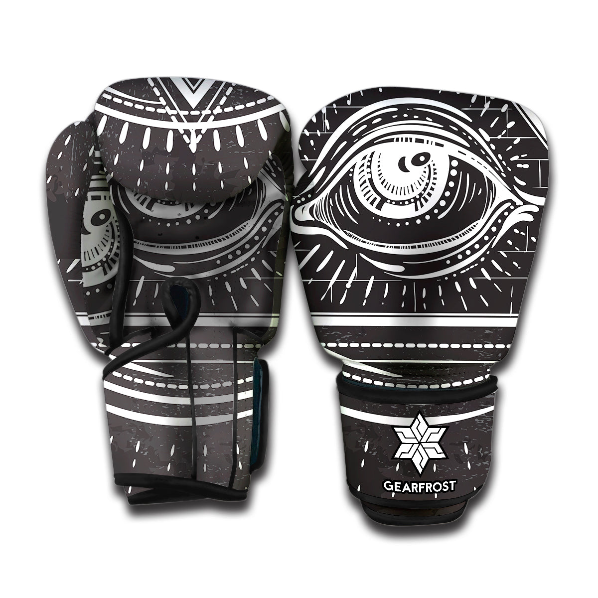 Black And White Eye of Providence Print Boxing Gloves