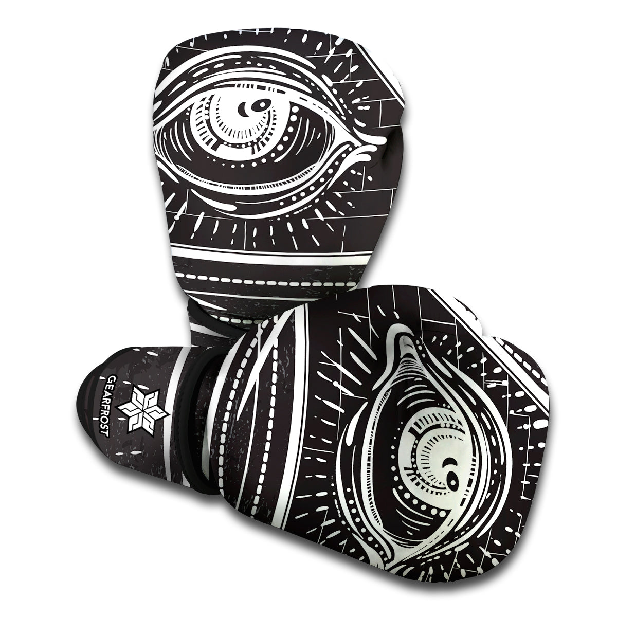 Black And White Eye of Providence Print Boxing Gloves