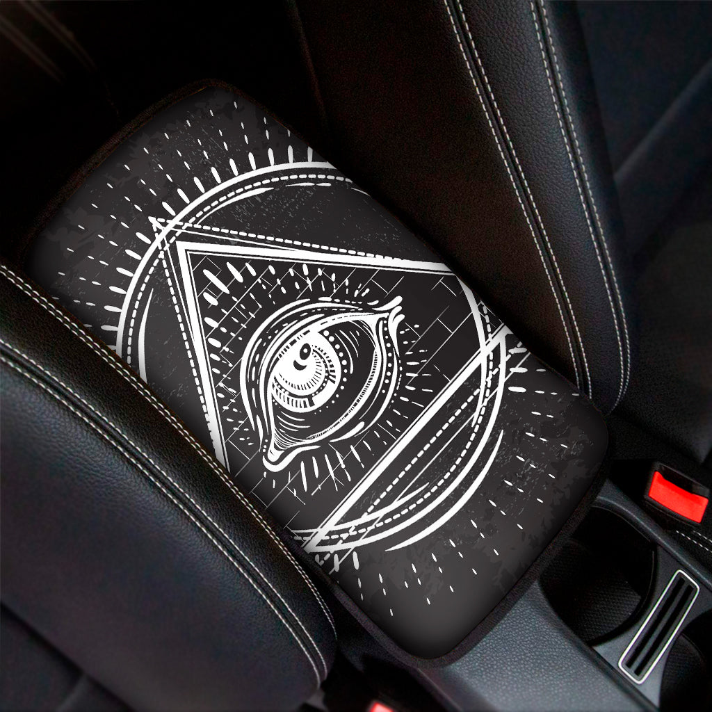 Black And White Eye of Providence Print Car Center Console Cover