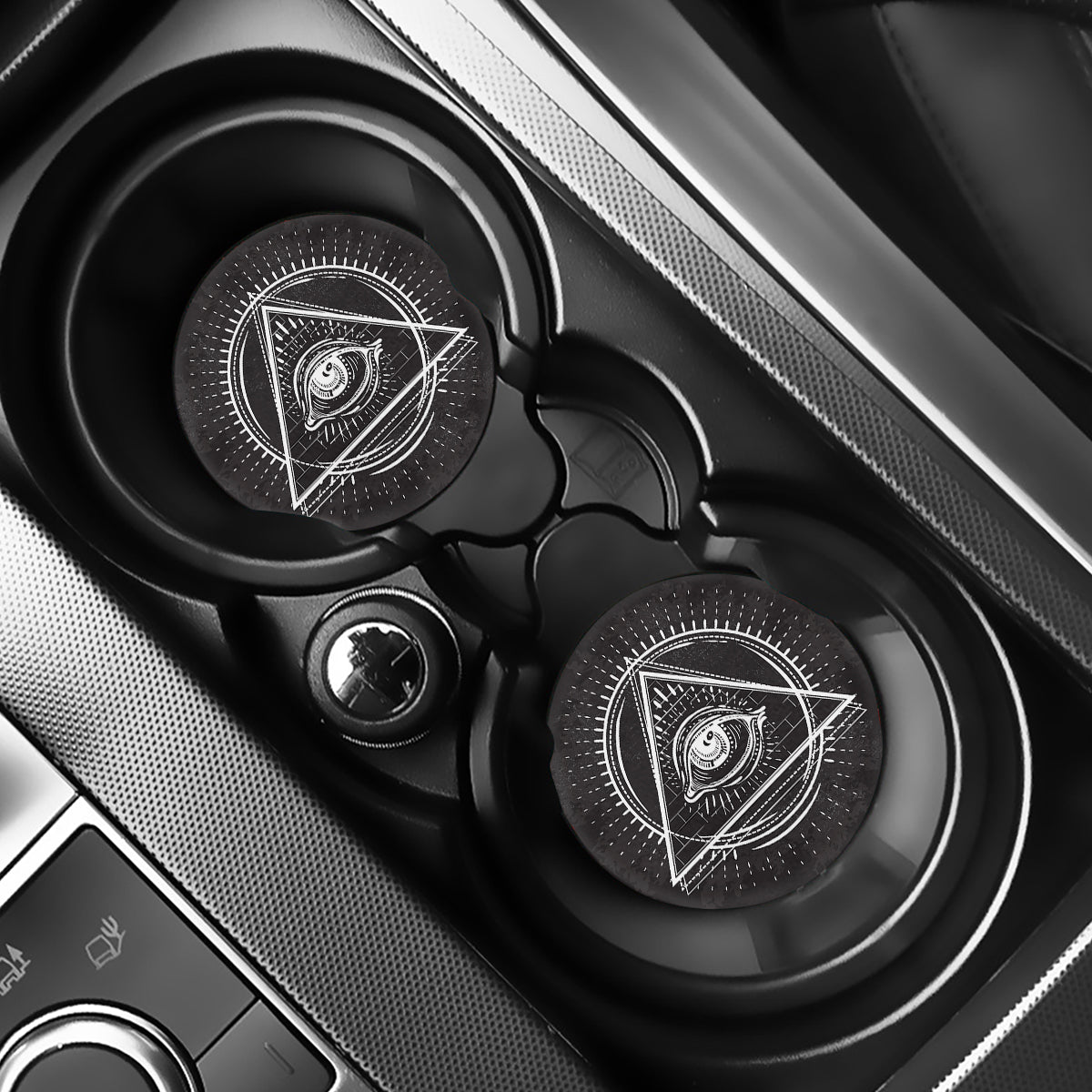 Black And White Eye of Providence Print Car Coasters