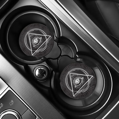Black And White Eye of Providence Print Car Coasters