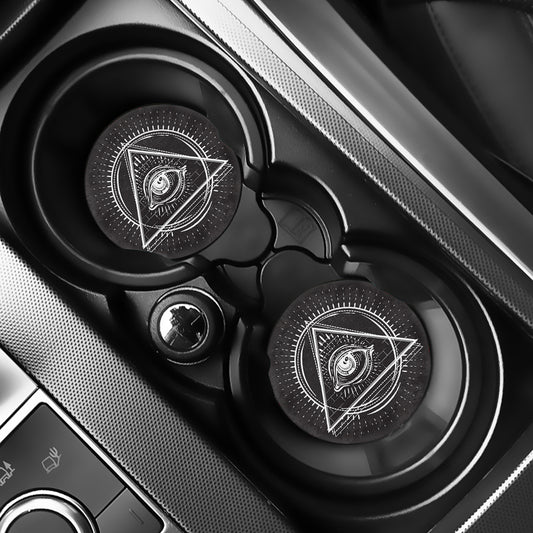 Black And White Eye of Providence Print Car Coasters