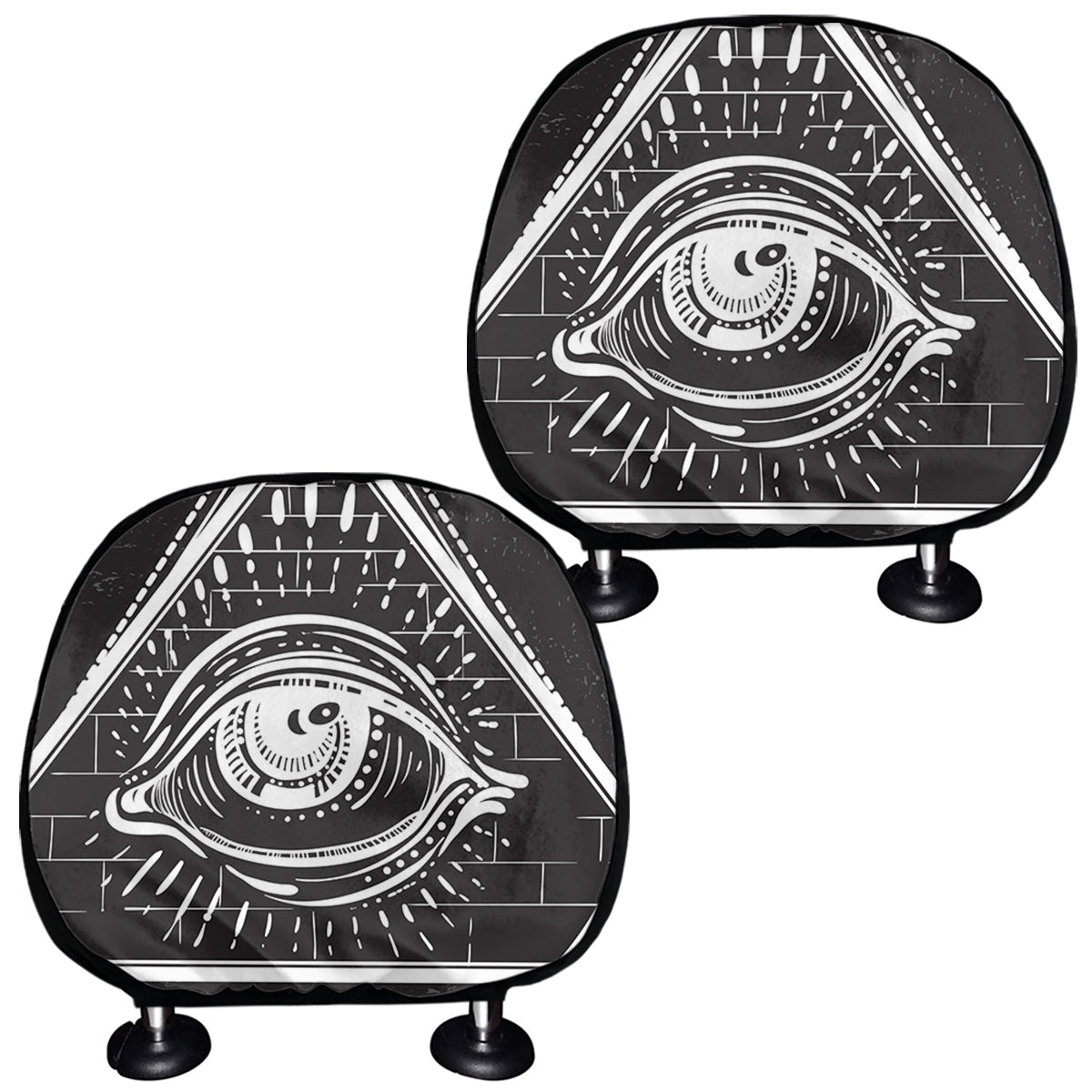 Black And White Eye of Providence Print Car Headrest Covers